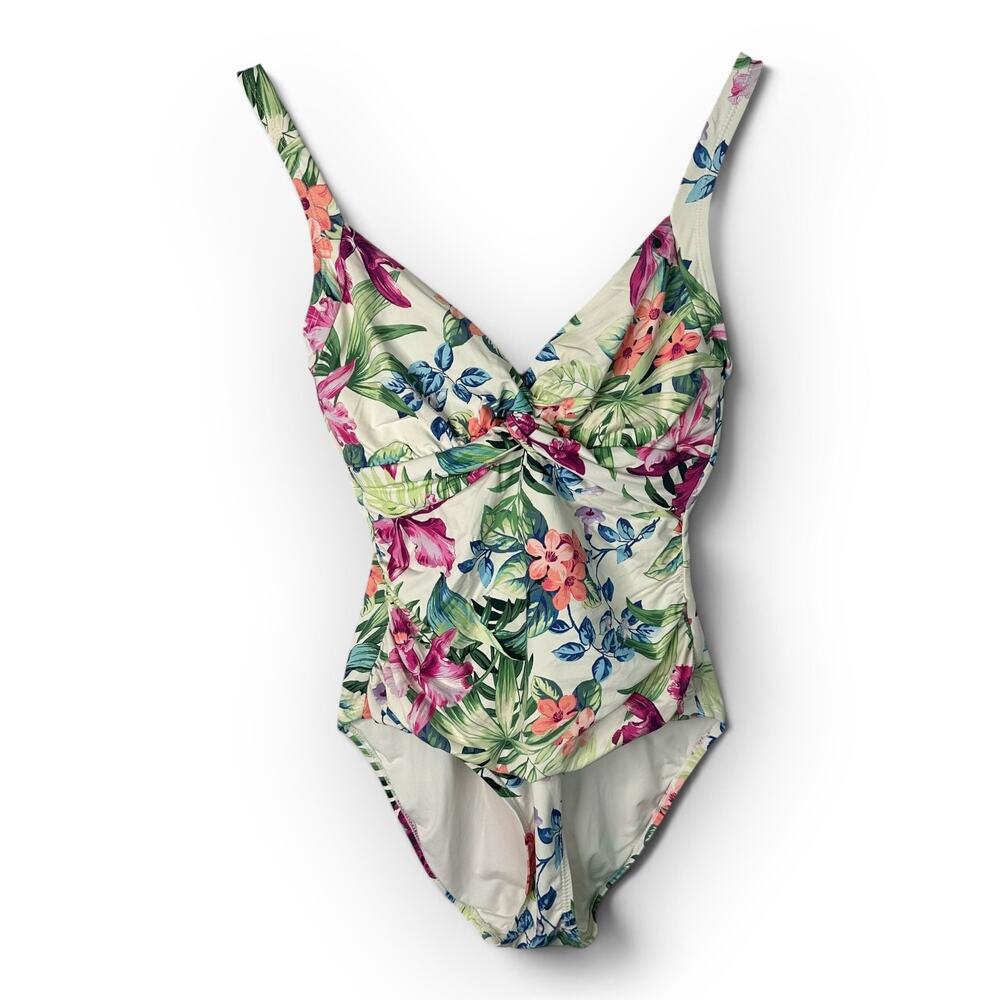 Tommy Bahama Womens 6 Tropical Floral Ruched Twist Front One Piece Swim